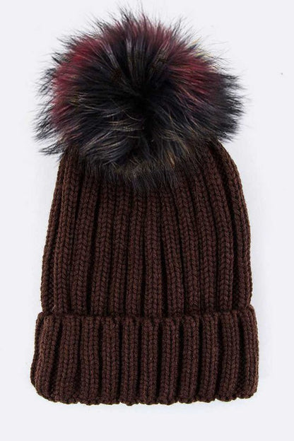 Mix Color EMMEZ Large Fur Pom Beanie