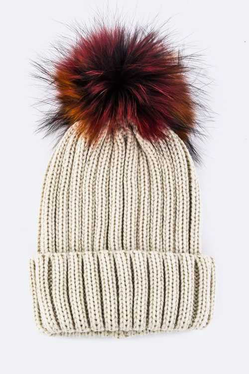 Mix Color EMMEZ Large Fur Pom Beanie