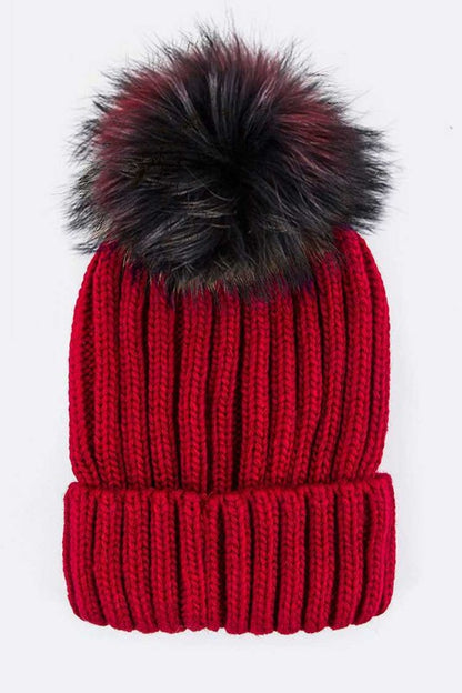 Mix Color EMMEZ Large Fur Pom Beanie