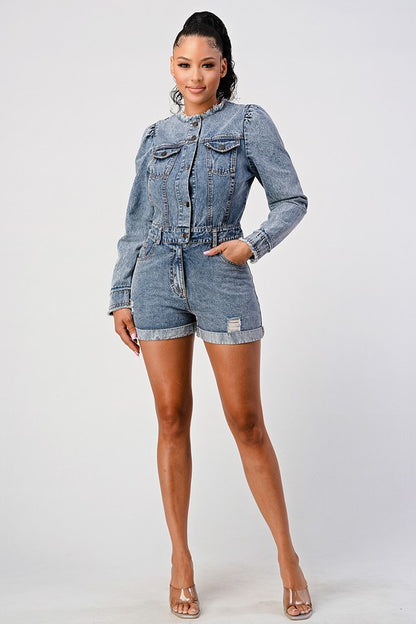 Long Sleeve Denim Romper