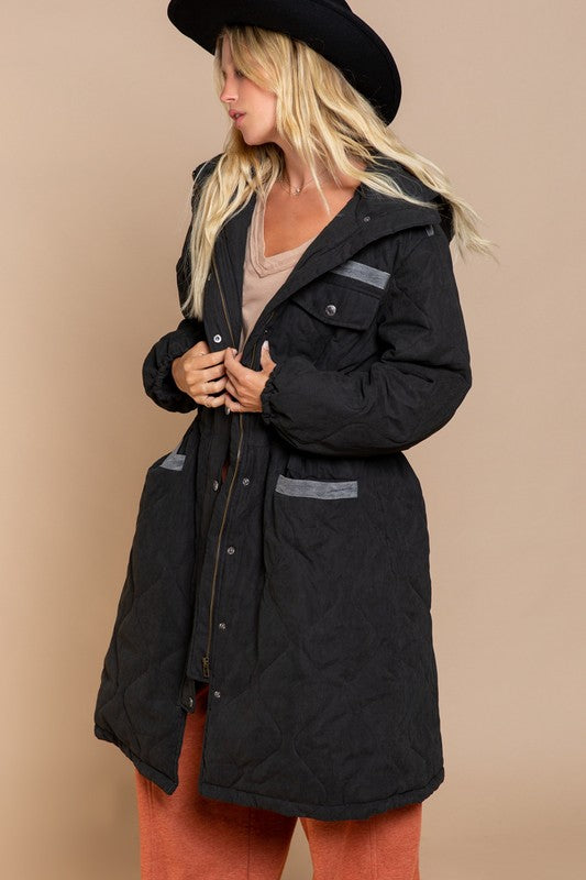 Long Padded Jacket With Hoodie