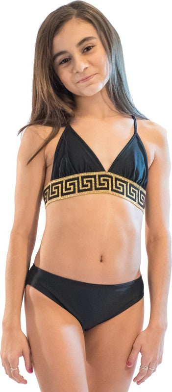 Girls Two Piece Gold Trim Bathing Suit