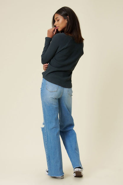 Distressed Wide Fit Jeans