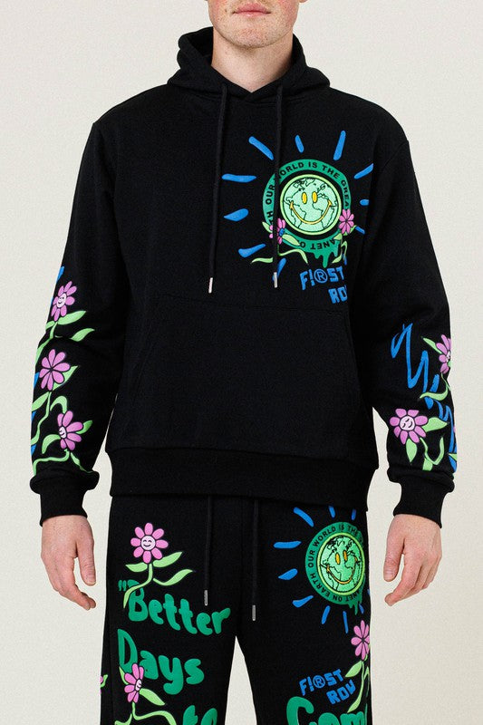 Flower Graphic Terry Pullover