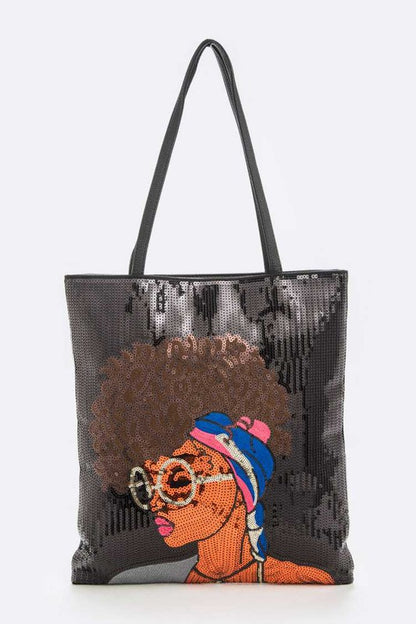 Fav Glasses Girl Sequins Large Tote Bag