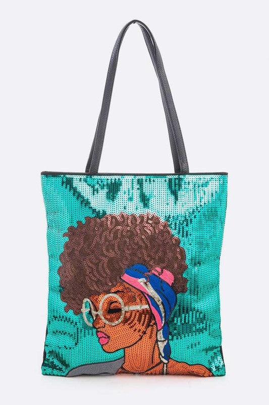 Fav Glasses Girl Sequins Large Tote Bag