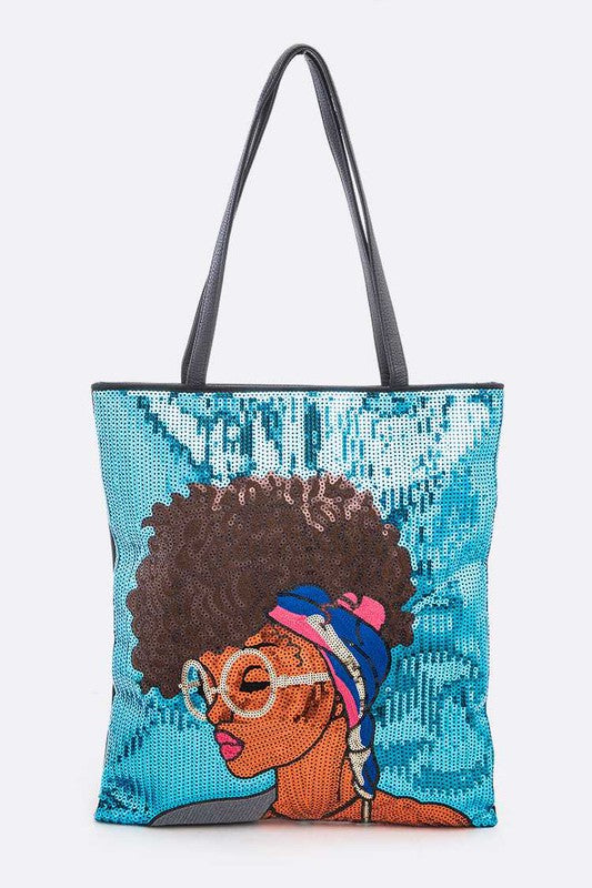 Fav Glasses Girl Sequins Large Tote Bag