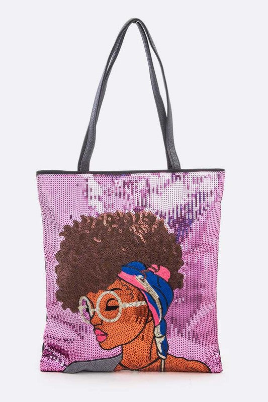 Fav Glasses Girl Sequins Large Tote Bag