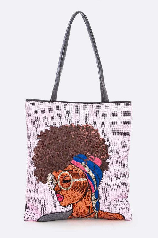 Fav Glasses Girl Sequins Large Tote Bag