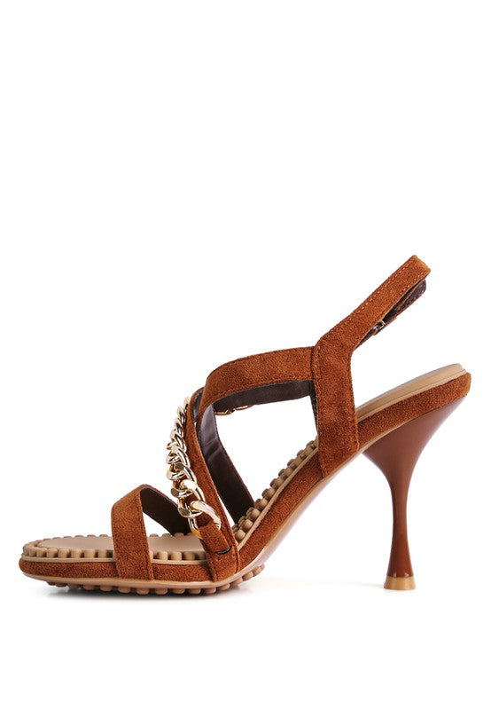 DOMEDA Metal Chain Mid Heel Sandal