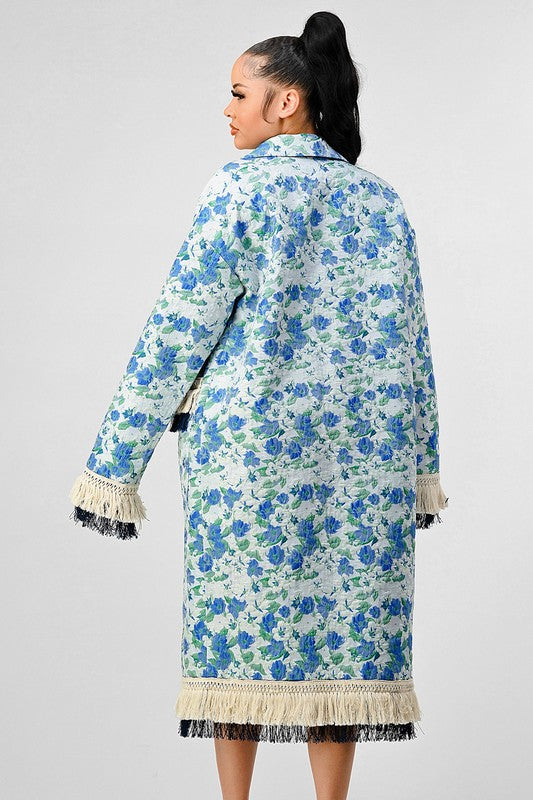 Floral Print Tassle Trench Coat