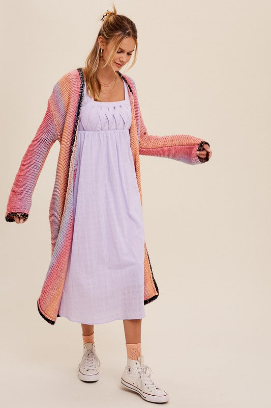 Multi Color Gradation Long Knit Open Cardigan