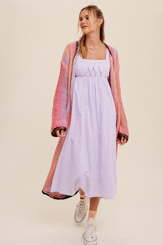 Multi Color Gradation Long Knit Open Cardigan