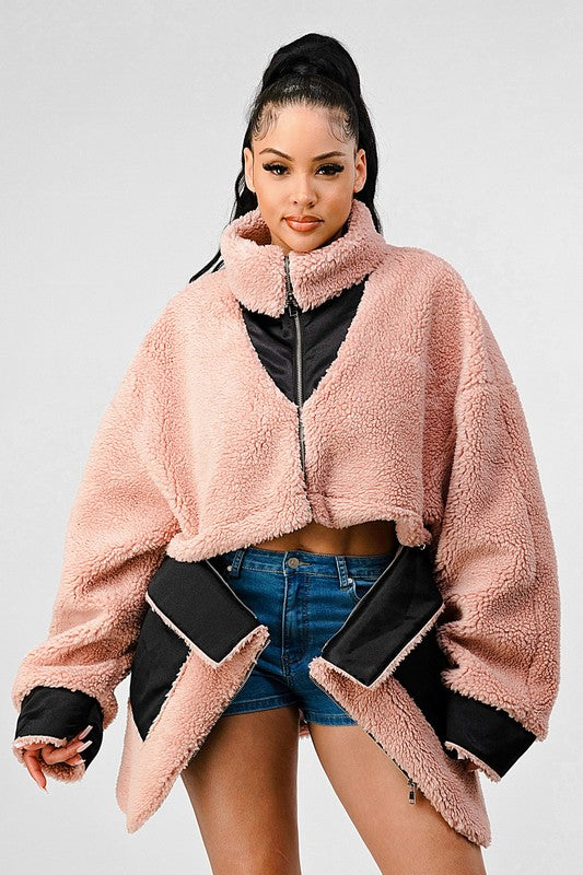 Teddy Season Oversized Sherpa Contrast Jacket