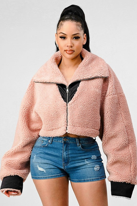 Teddy Season Oversized Sherpa Contrast Jacket