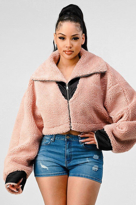 Teddy Season Oversized Sherpa Contrast Jacket