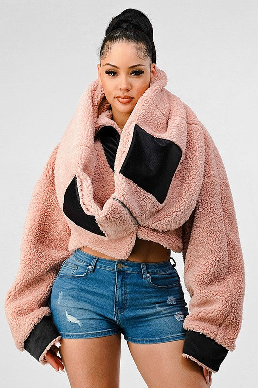 Teddy Season Oversized Sherpa Contrast Jacket