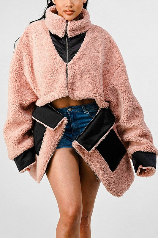 Teddy Season Oversized Sherpa Contrast Jacket