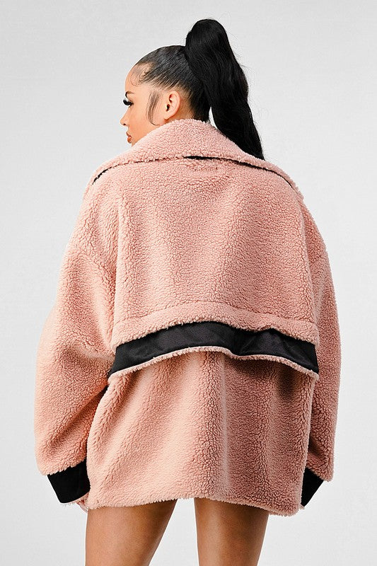 Teddy Season Oversized Sherpa Contrast Jacket