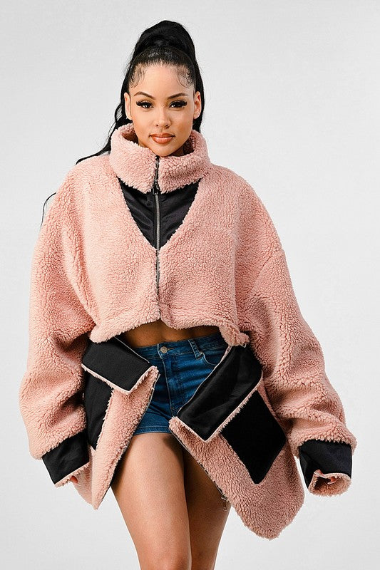 Teddy Season Oversized Sherpa Contrast Jacket