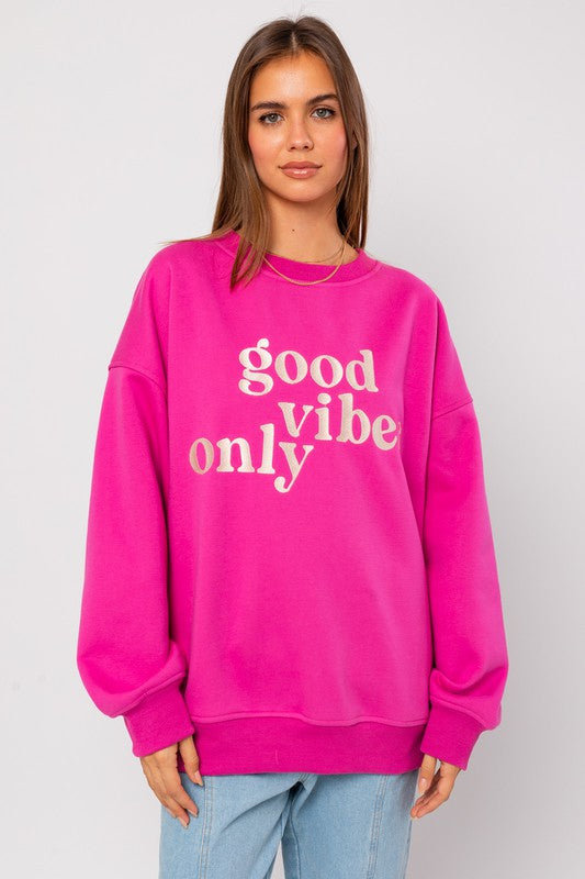 Letter Embroidery Oversized Sweat Shirt