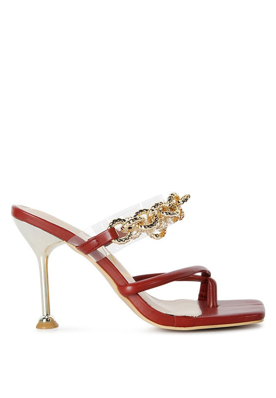 Social Bee Link Chain Embellished Heel Sandals