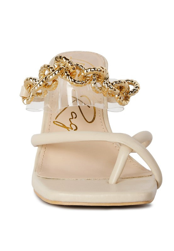 Social Bee Link Chain Embellished Heel Sandals