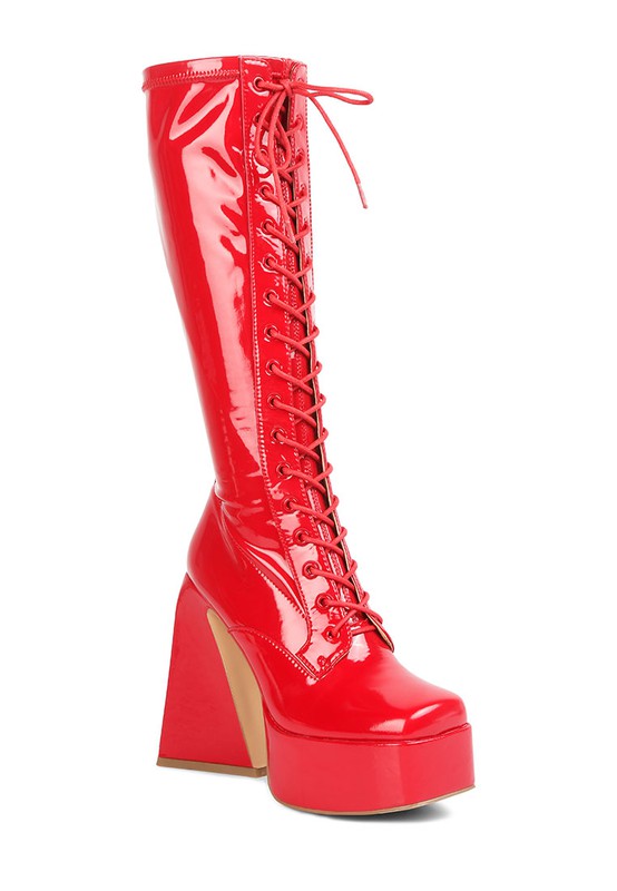 Snowflakes Patent Pu High Platform Calf Boots