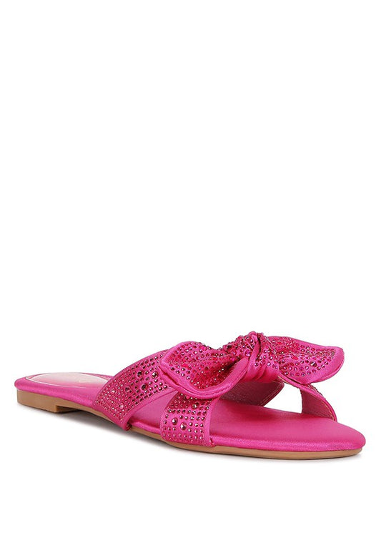 Fleurette Fushia Bow Flat Sandals