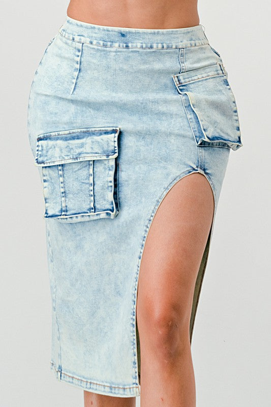 Casual Washed Denim Skirt