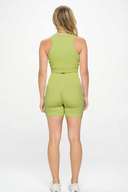 Seamless Sleeveless Top And Biker Shorts Set