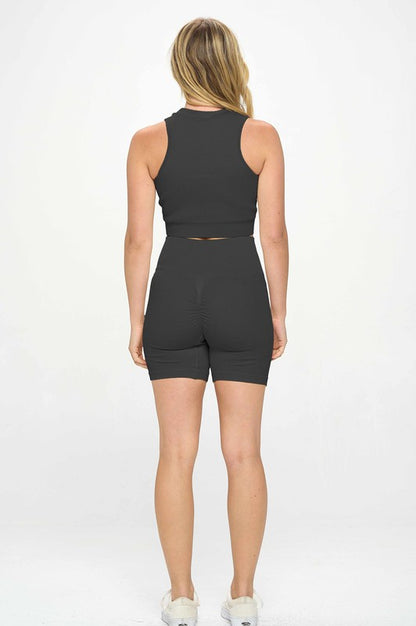 Seamless Sleeveless Top And Biker Shorts Set