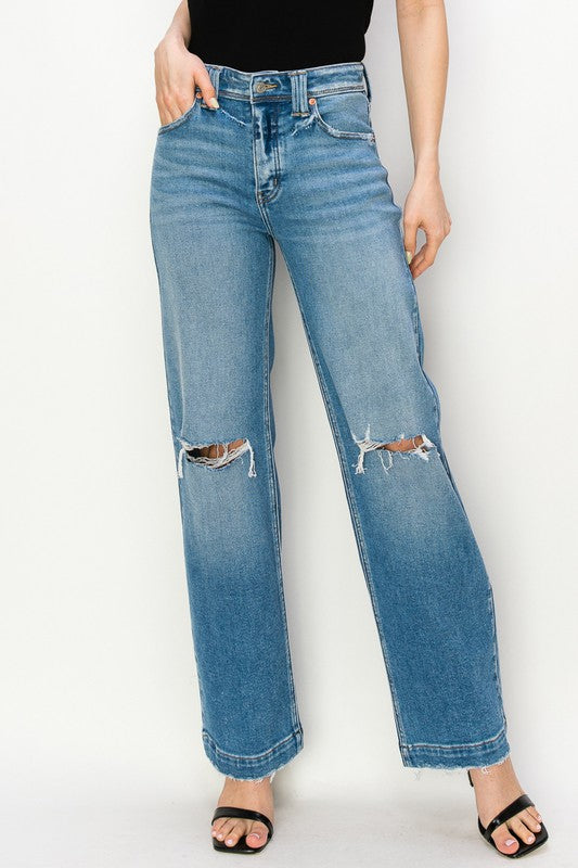 Plus Size - High Rise Straight Leg Jeans