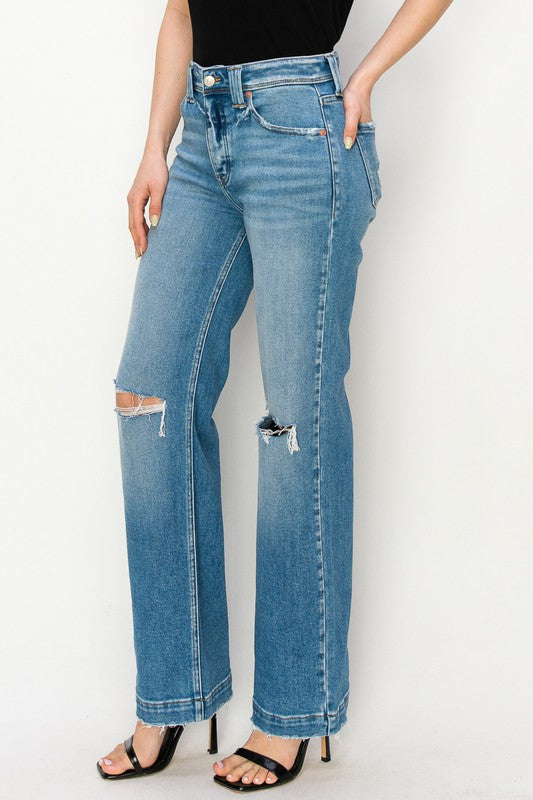 Plus Size - High Rise Straight Leg Jeans