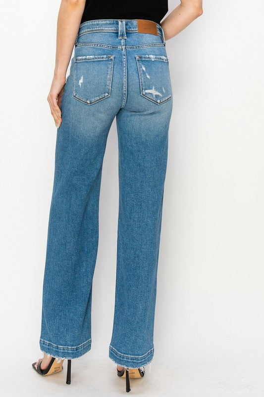 Plus Size - High Rise Straight Leg Jeans