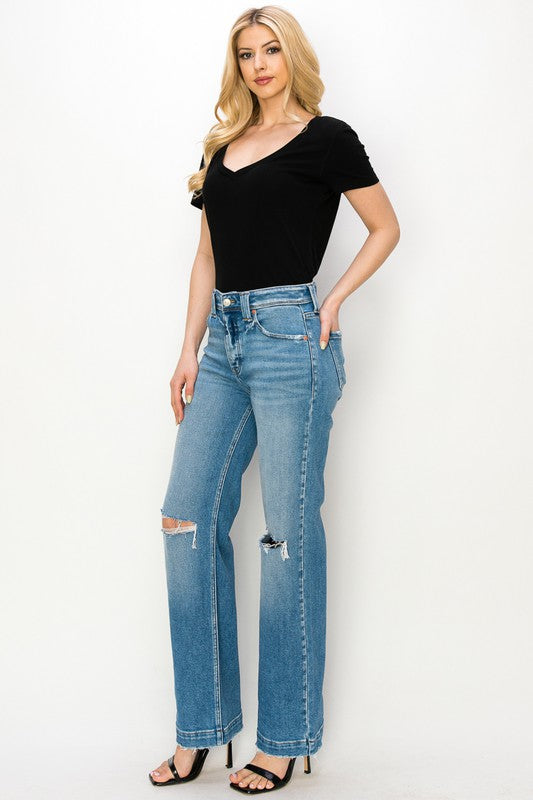 Plus Size - High Rise Straight Leg Jeans