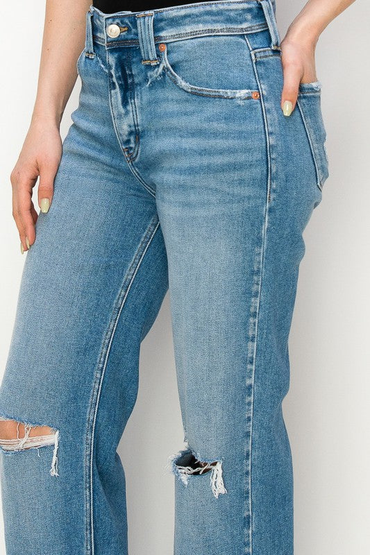 Plus Size - High Rise Straight Leg Jeans