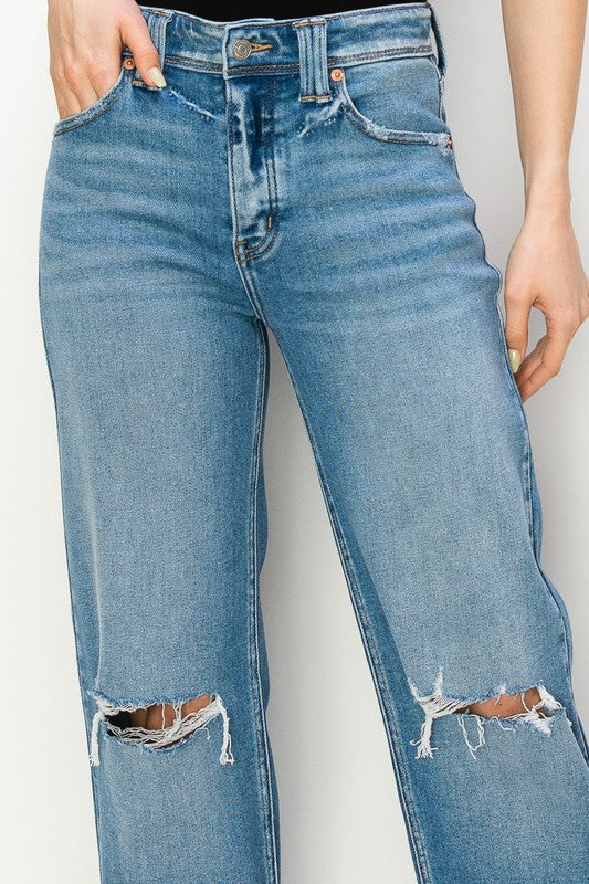 Plus Size - High Rise Straight Leg Jeans