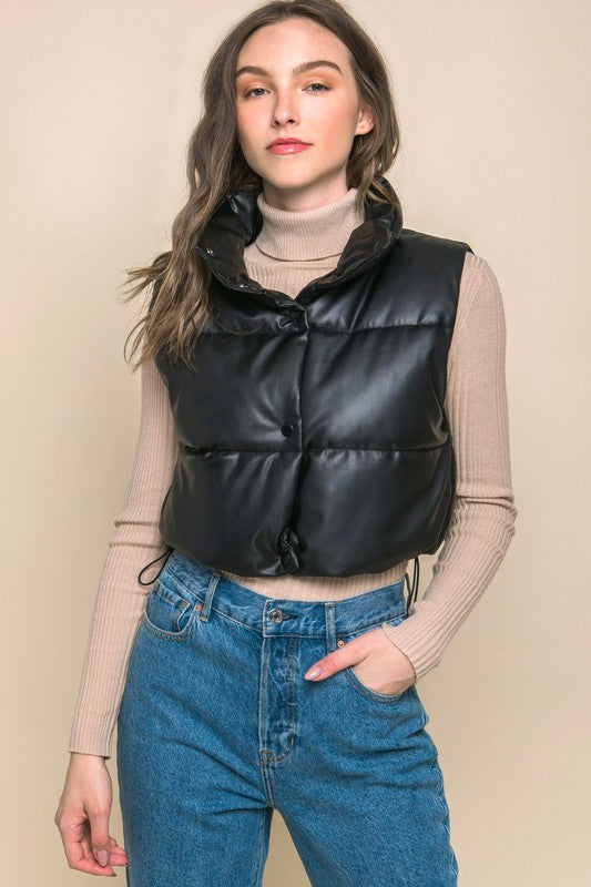 My Preference PU Faux Leather Puffer Vest