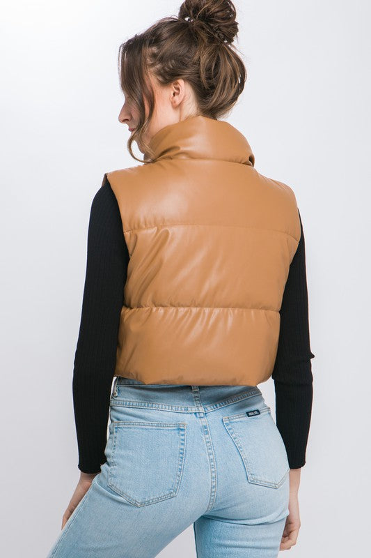 My Preference PU Faux Leather Puffer Vest