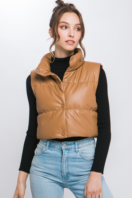 My Preference PU Faux Leather Puffer Vest