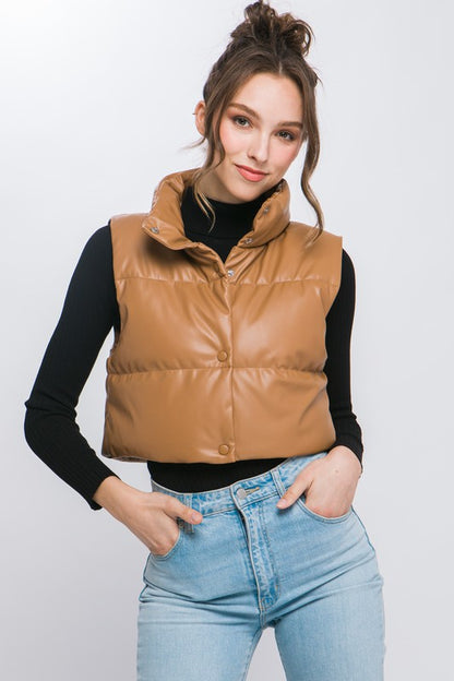 My Preference PU Faux Leather Puffer Vest