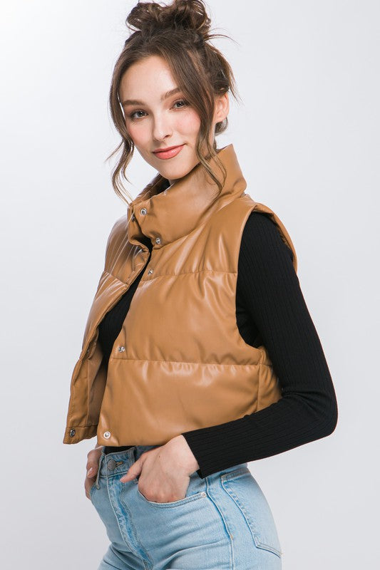 My Preference PU Faux Leather Puffer Vest