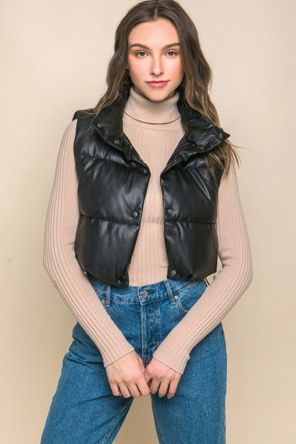 My Preference PU Faux Leather Puffer Vest