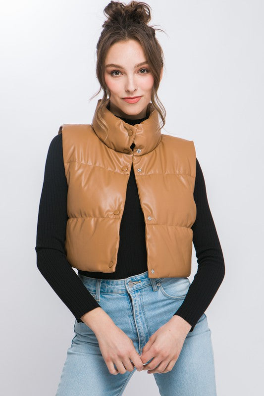 My Preference PU Faux Leather Puffer Vest