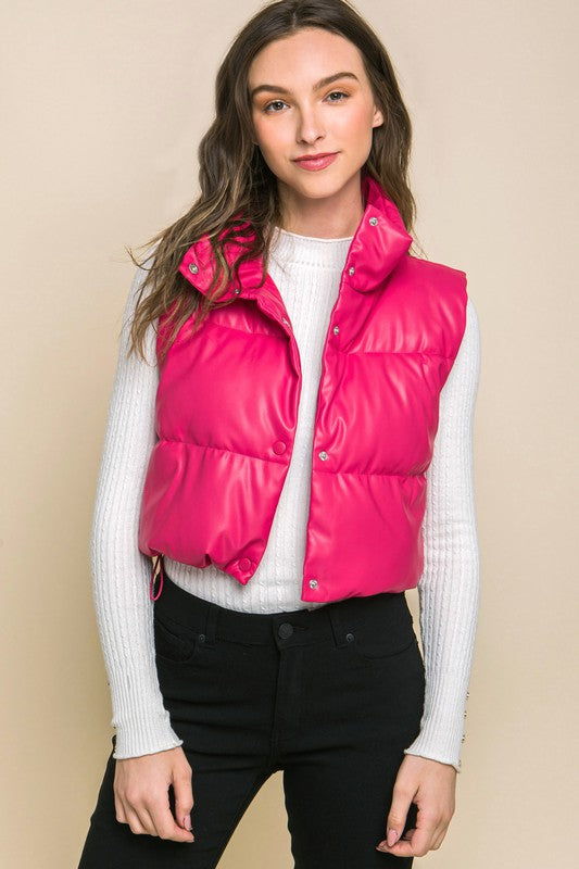 My Preference PU Faux Leather Puffer Vest