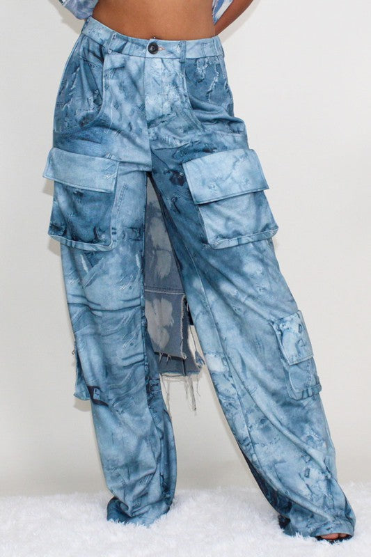 Tie Dye Print Cargo Casual Pants