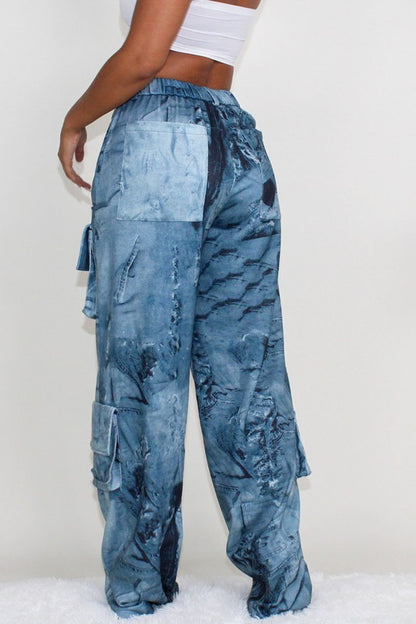 Tie Dye Print Cargo Casual Pants