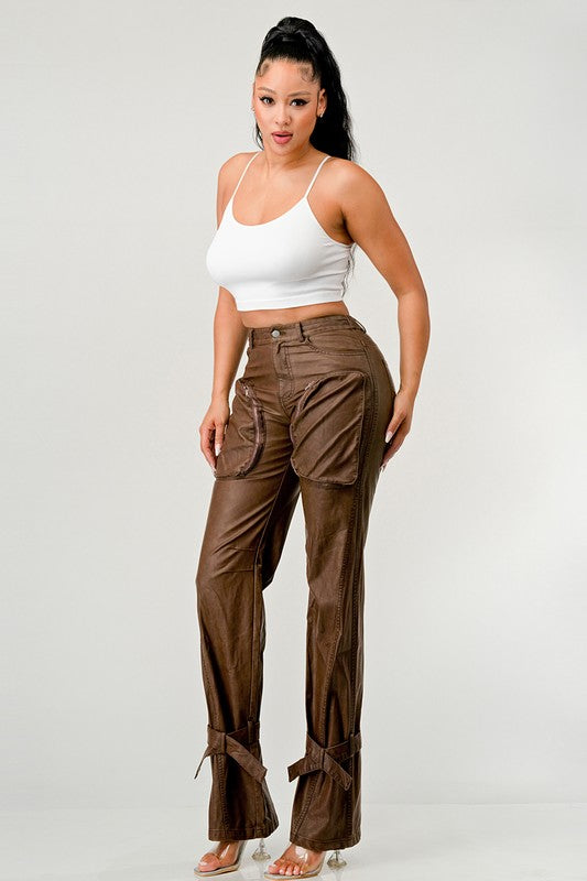 That Girl PU Brown Cargo Pants