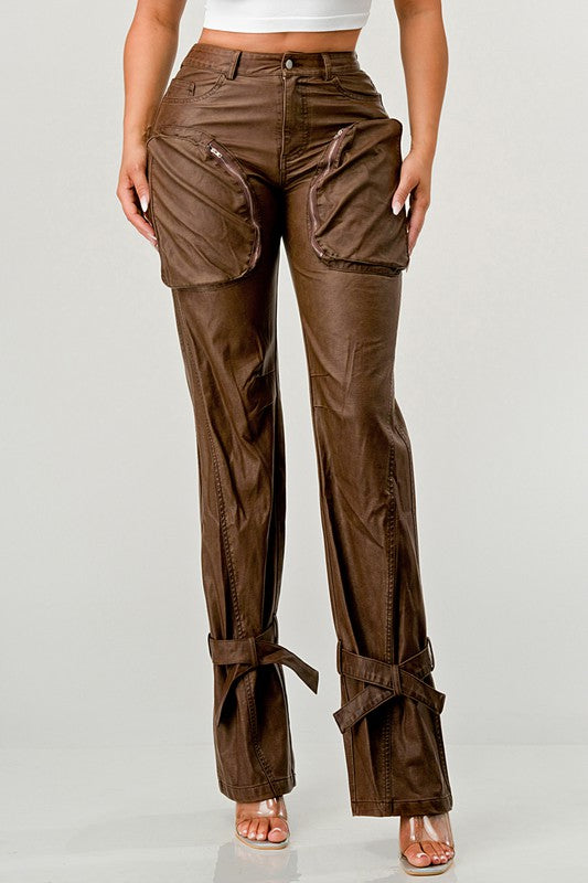 That Girl PU Brown Cargo Pants